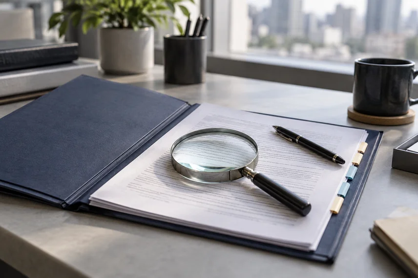 A consultation table with folders and case documents